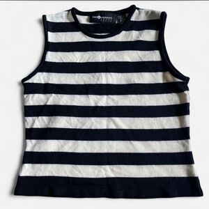 Sag Harbor Black & White Striped Sleeveless Knit Shell